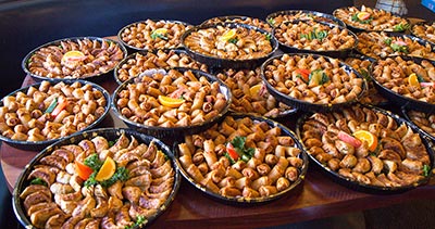 Platters of eggrolls and gyoza